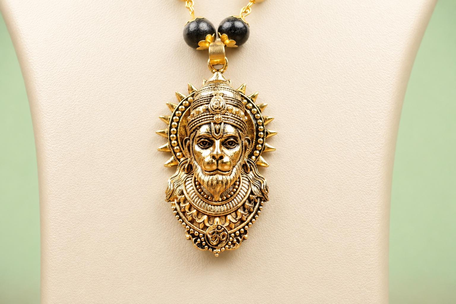 Karungali Beads Mala Necklace With Hanuman Pendant, Ebony Wood Hindu Deity Jewelry, Spiritual Men