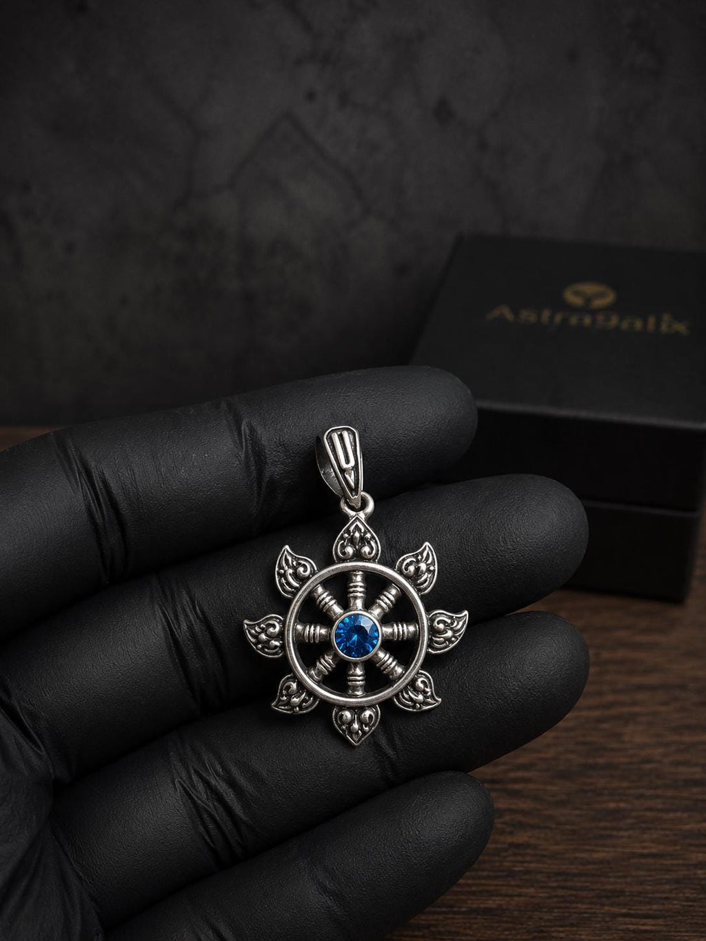 Pure Silver Sudarshana Chakra Pendant, Oxidized Vedic Protection Wheel Necklace