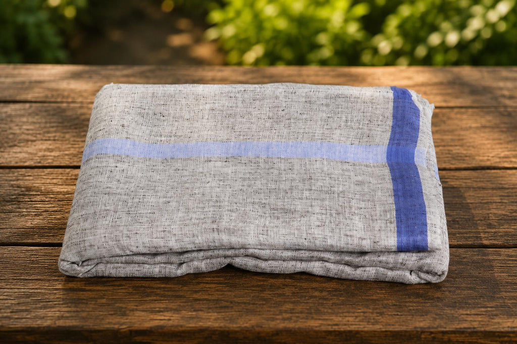 Pure Cotton Khadi Dhoti Chaddar Set | Blue Border Vedic Men's Wear