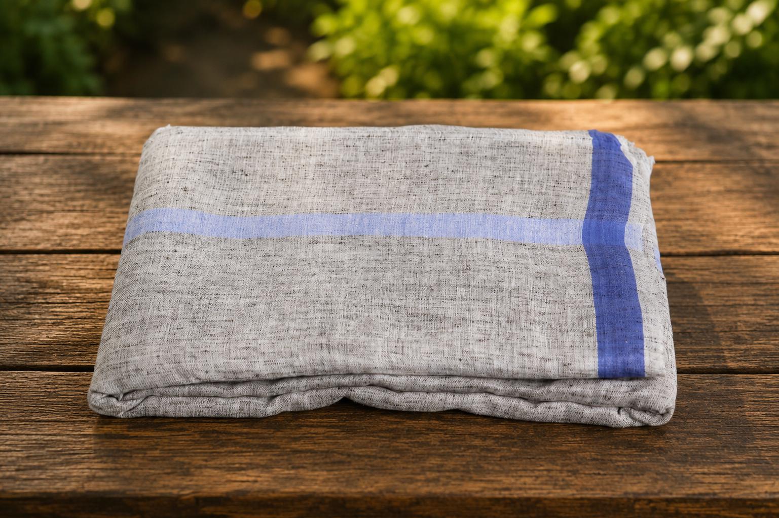 Pure Cotton Khadi Dhoti Chaddar Set | Blue Border Vedic Men's Wear