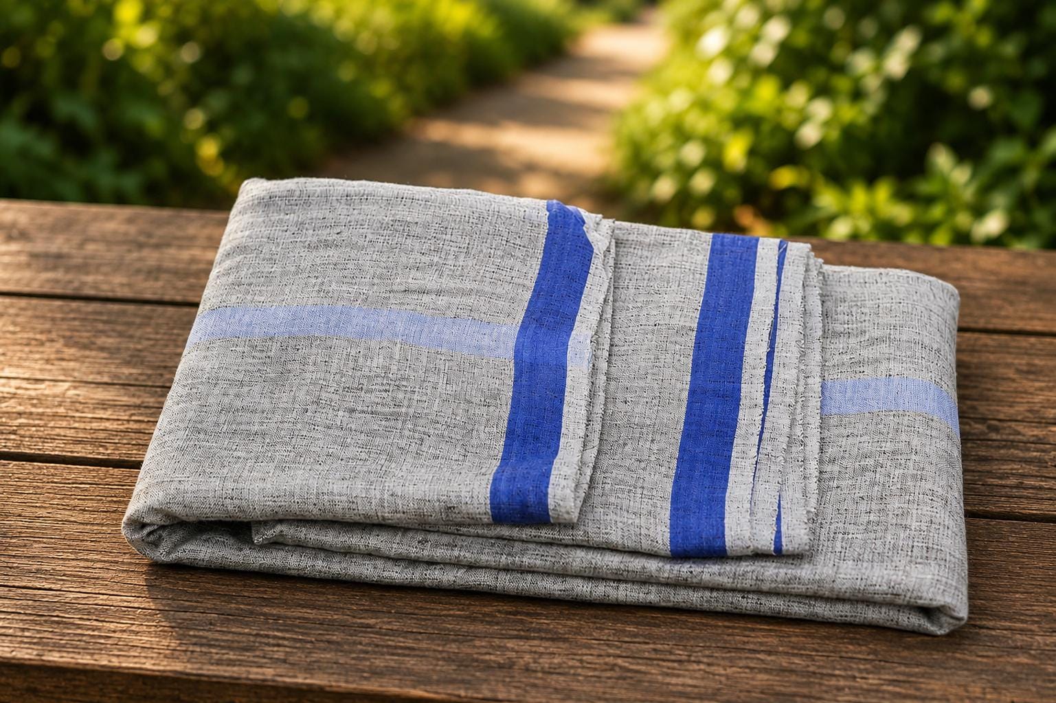 Pure Cotton Khadi Dhoti Chaddar Set | Blue Border Vedic Men's Wear