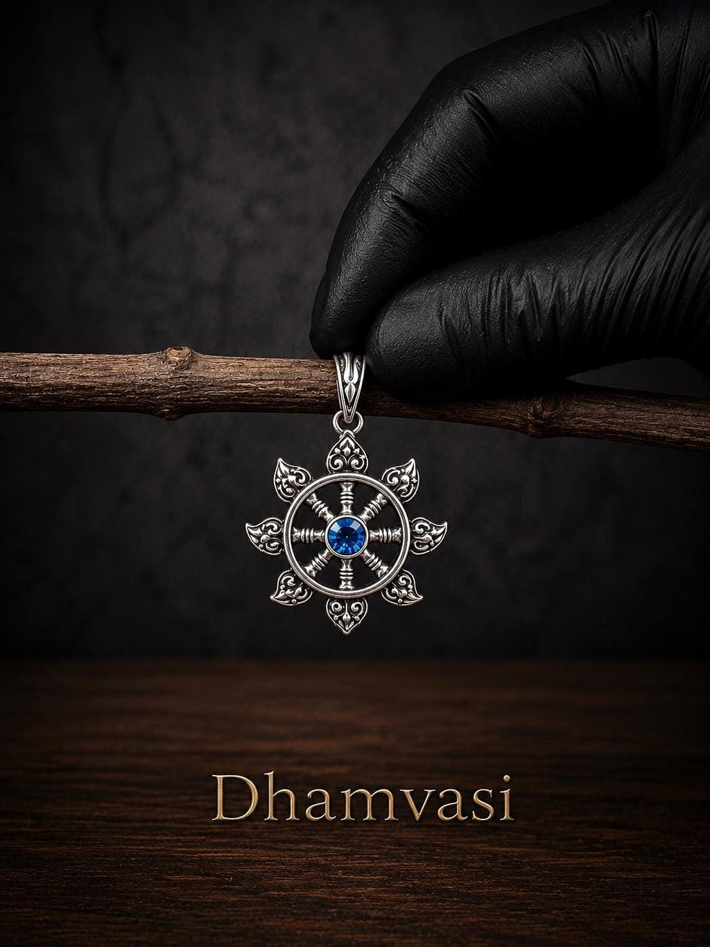 Pure Silver Sudarshana Chakra Pendant, Oxidized Vedic Protection Wheel Necklace