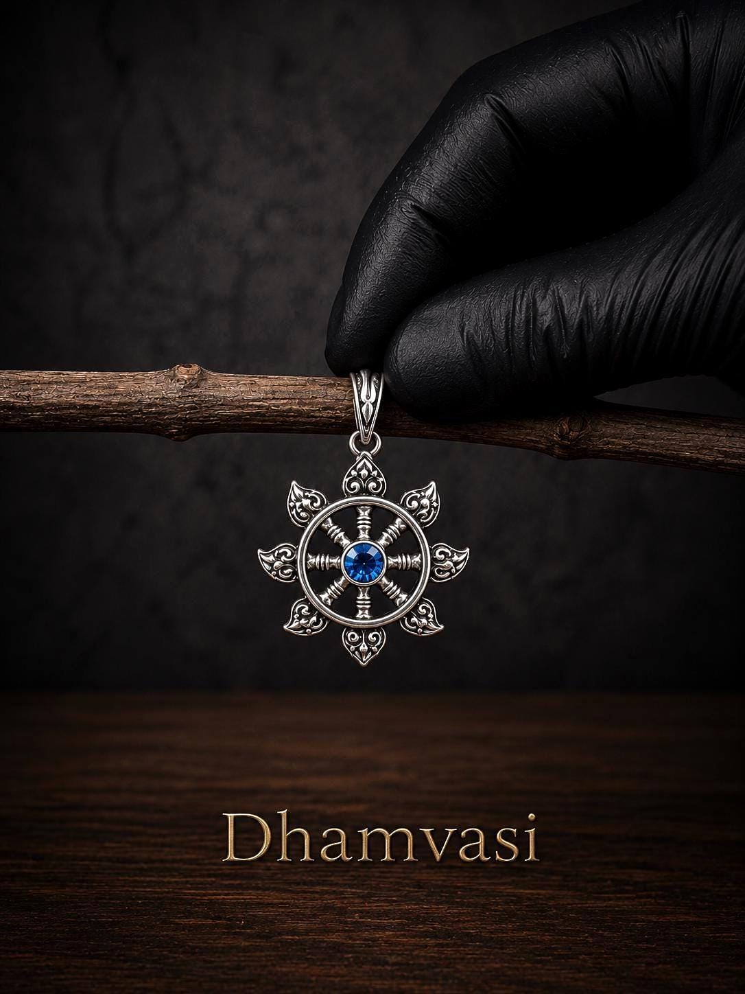 Pure Silver Sudarshana Chakra Pendant, Oxidized Vedic Protection Wheel Necklace