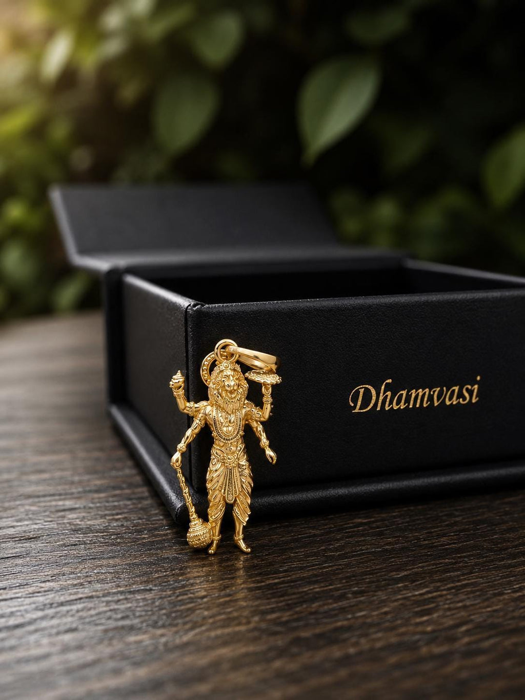 Gold Plated Alloy Narasimha Pendant, Lord Narasimha Dev Amulet, Vedic Protection Jewelry