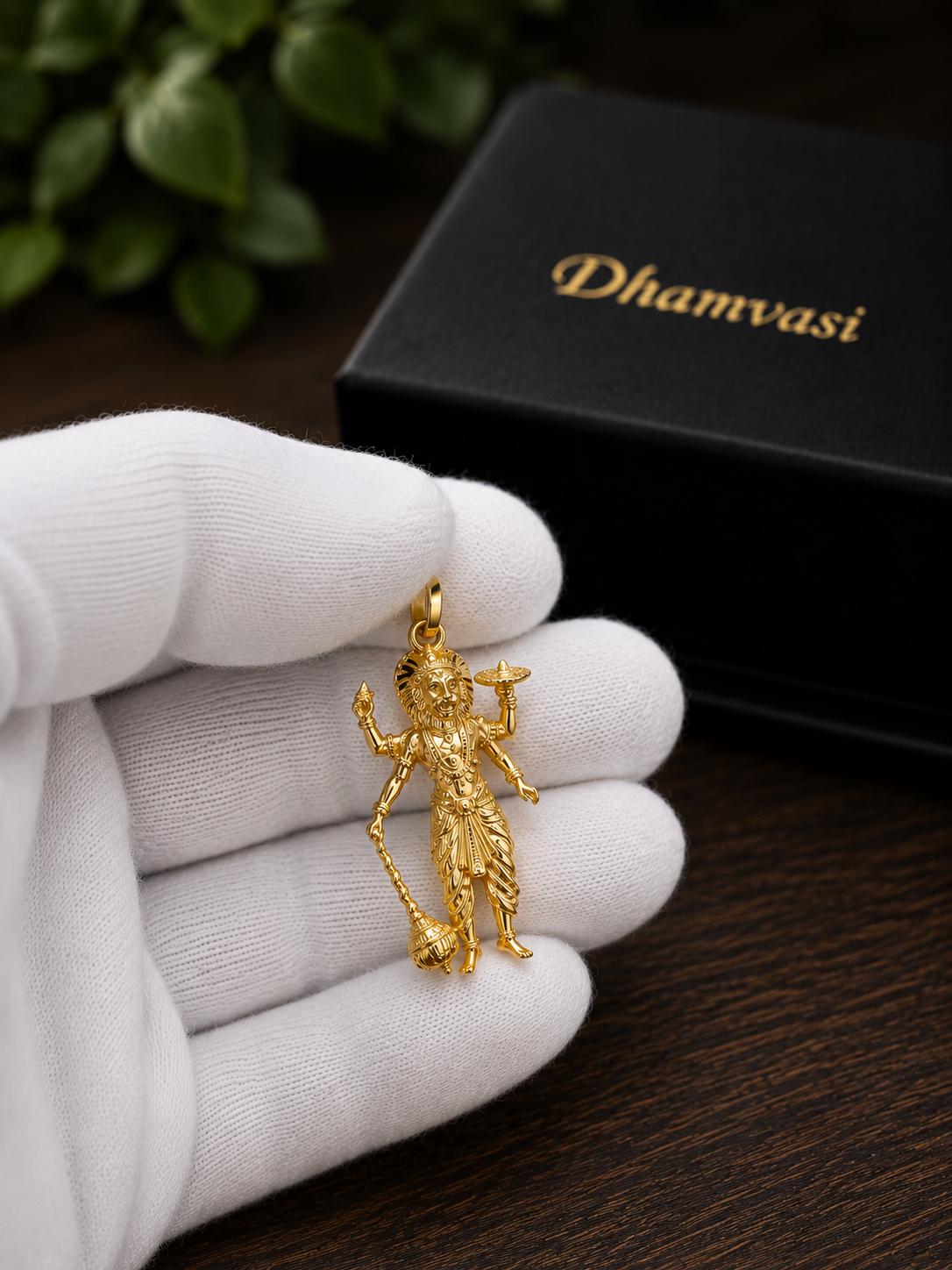 Gold Plated Alloy Narasimha Pendant, Lord Narasimha Dev Amulet, Vedic Protection Jewelry