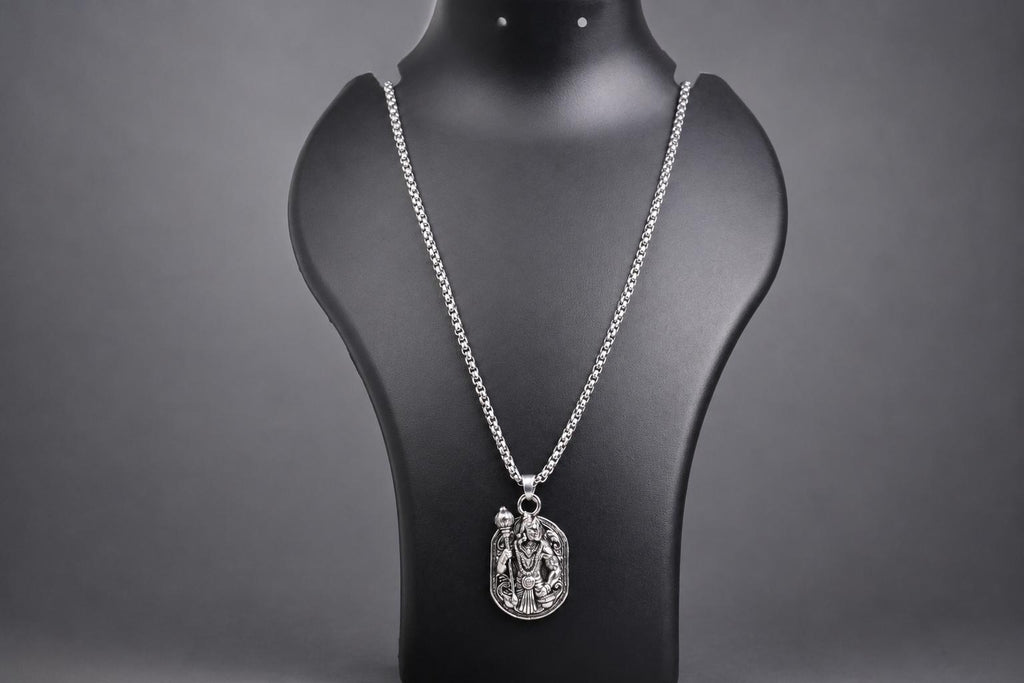 Lord Hanuman Pendant Necklace, Hindu Deity Metal Jewelry, Spiritual Men