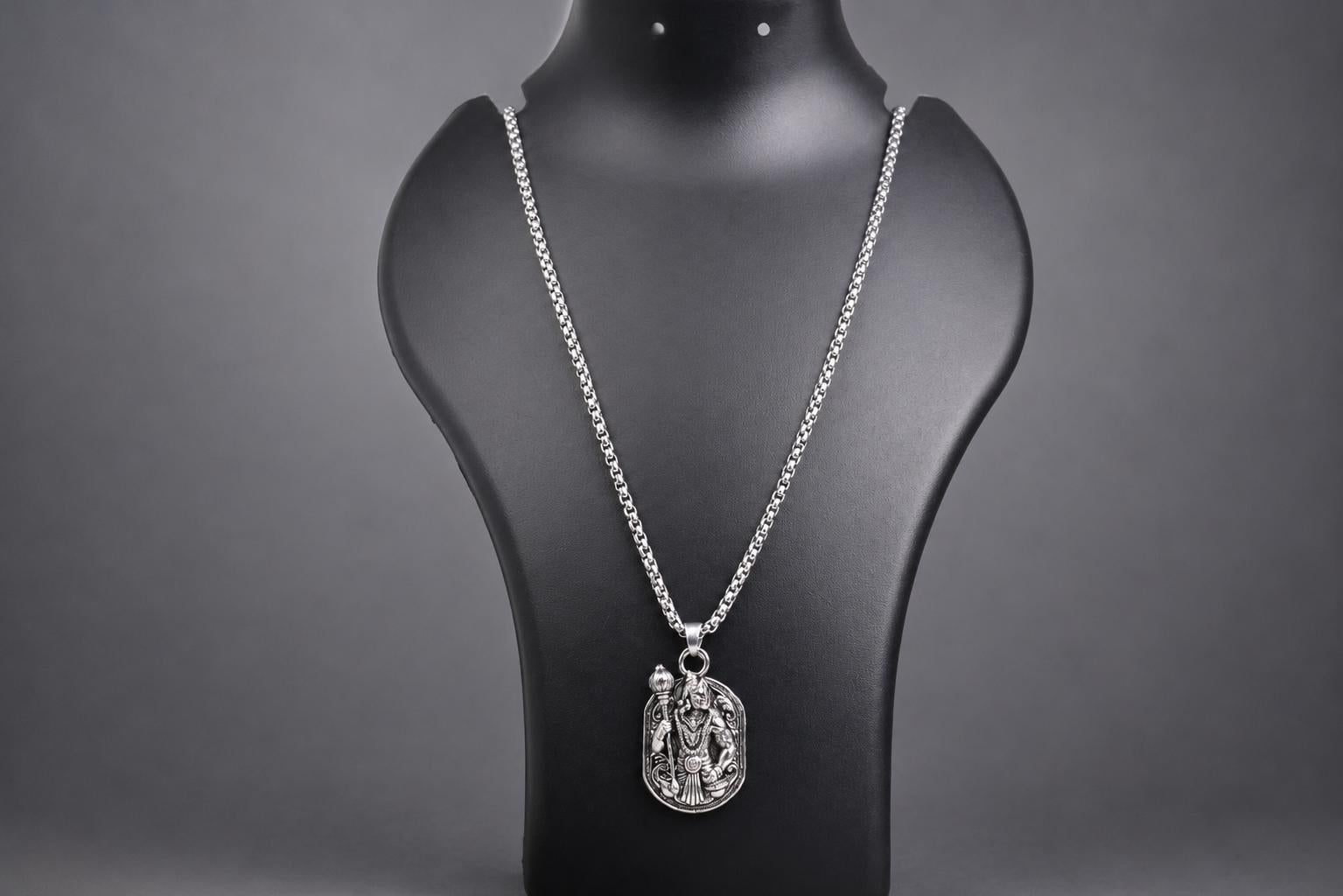 Lord Hanuman Pendant Necklace, Hindu Deity Metal Jewelry, Spiritual Men