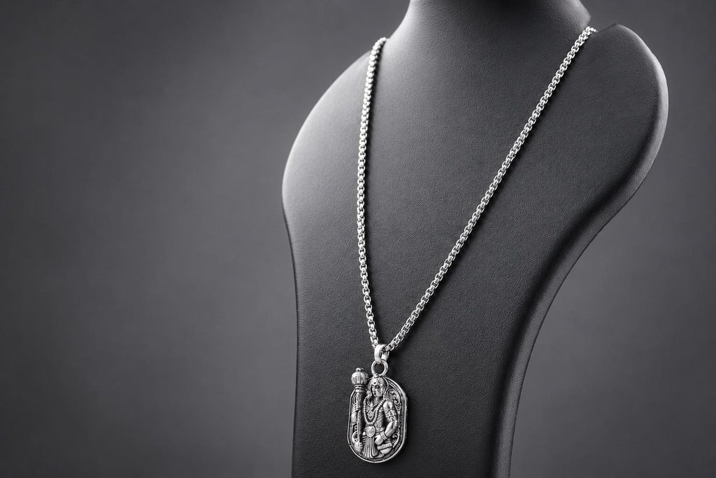 Lord Hanuman Pendant Necklace, Hindu Deity Metal Jewelry, Spiritual Men
