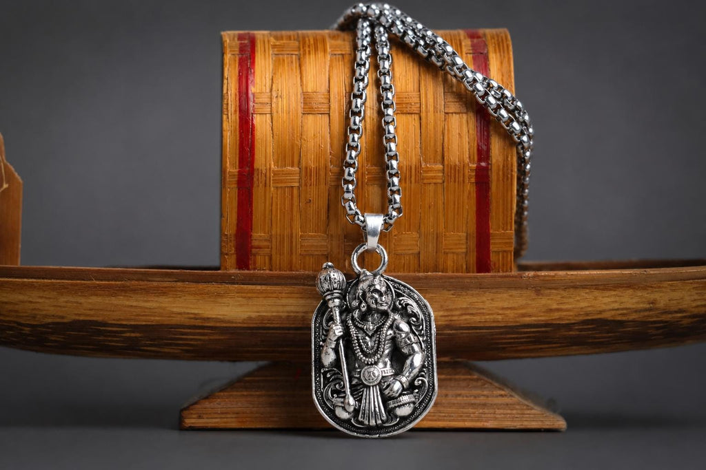 Lord Hanuman Pendant Necklace, Hindu Deity Metal Jewelry, Spiritual Men
