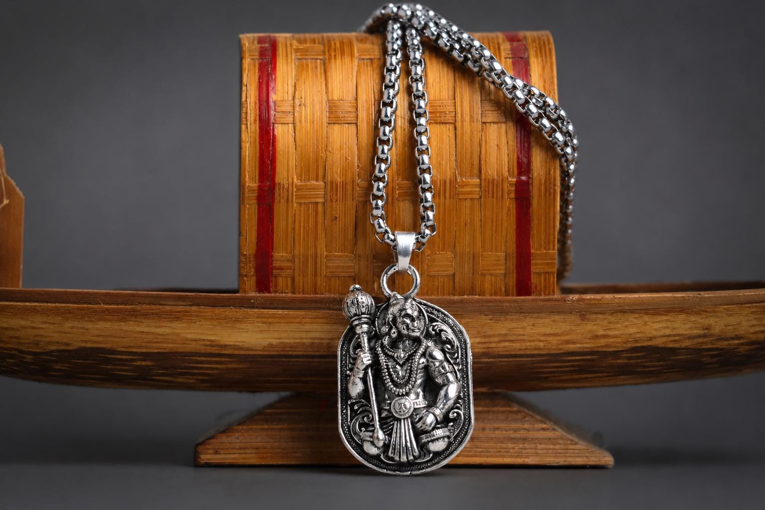 Lord Hanuman Pendant Necklace, Hindu Deity Metal Jewelry, Spiritual Men