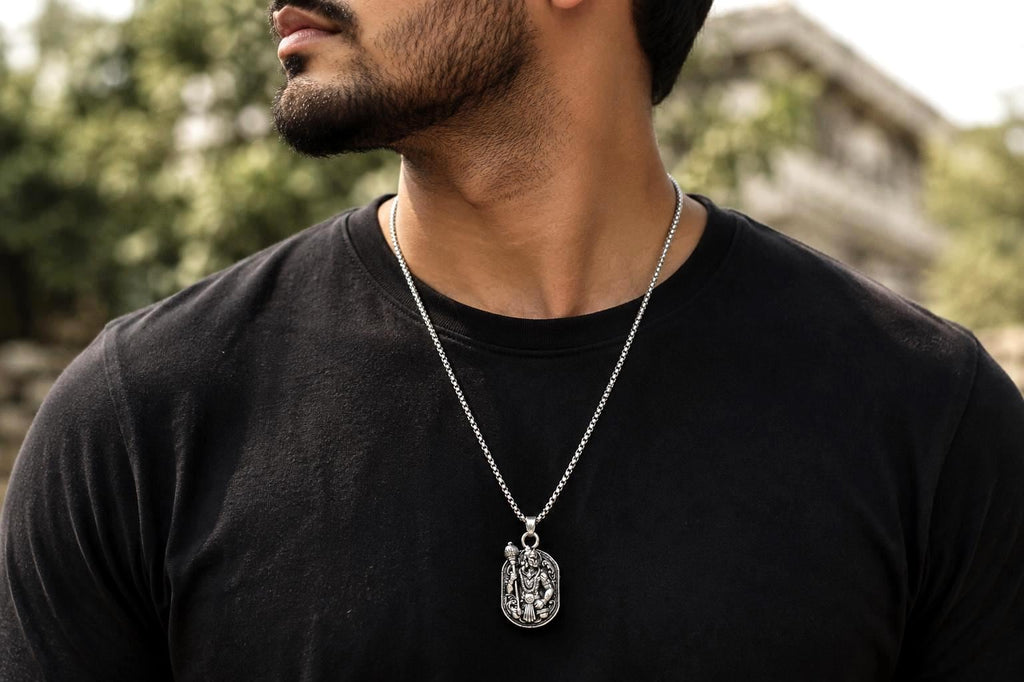 Lord Hanuman Pendant Necklace, Hindu Deity Metal Jewelry, Spiritual Men
