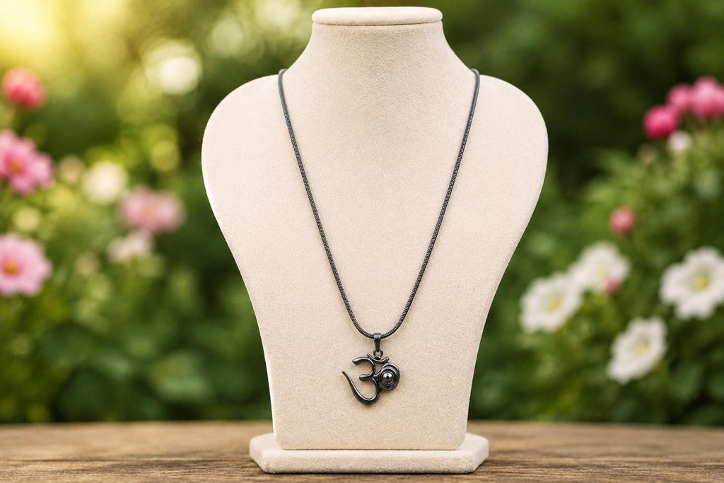 Black Om Pendant Necklace | Stainless Steel Chain, Anti-Tarnish Spiritual Jewelry