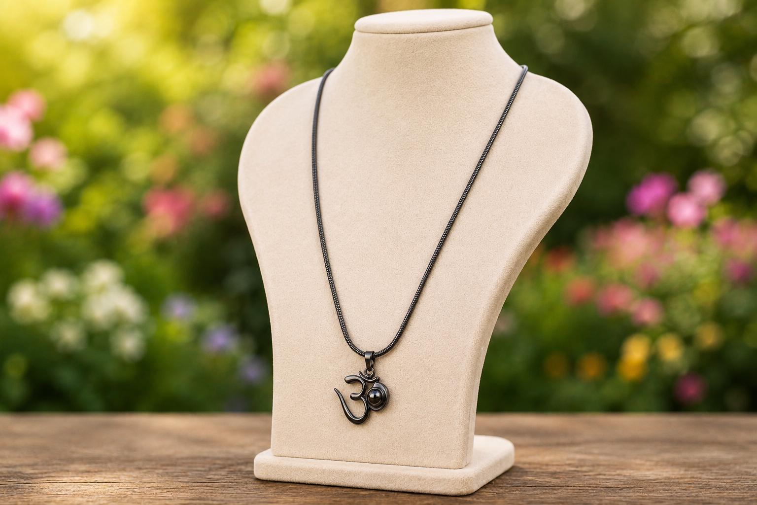 Black Om Pendant Necklace | Stainless Steel Chain, Anti-Tarnish Spiritual Jewelry