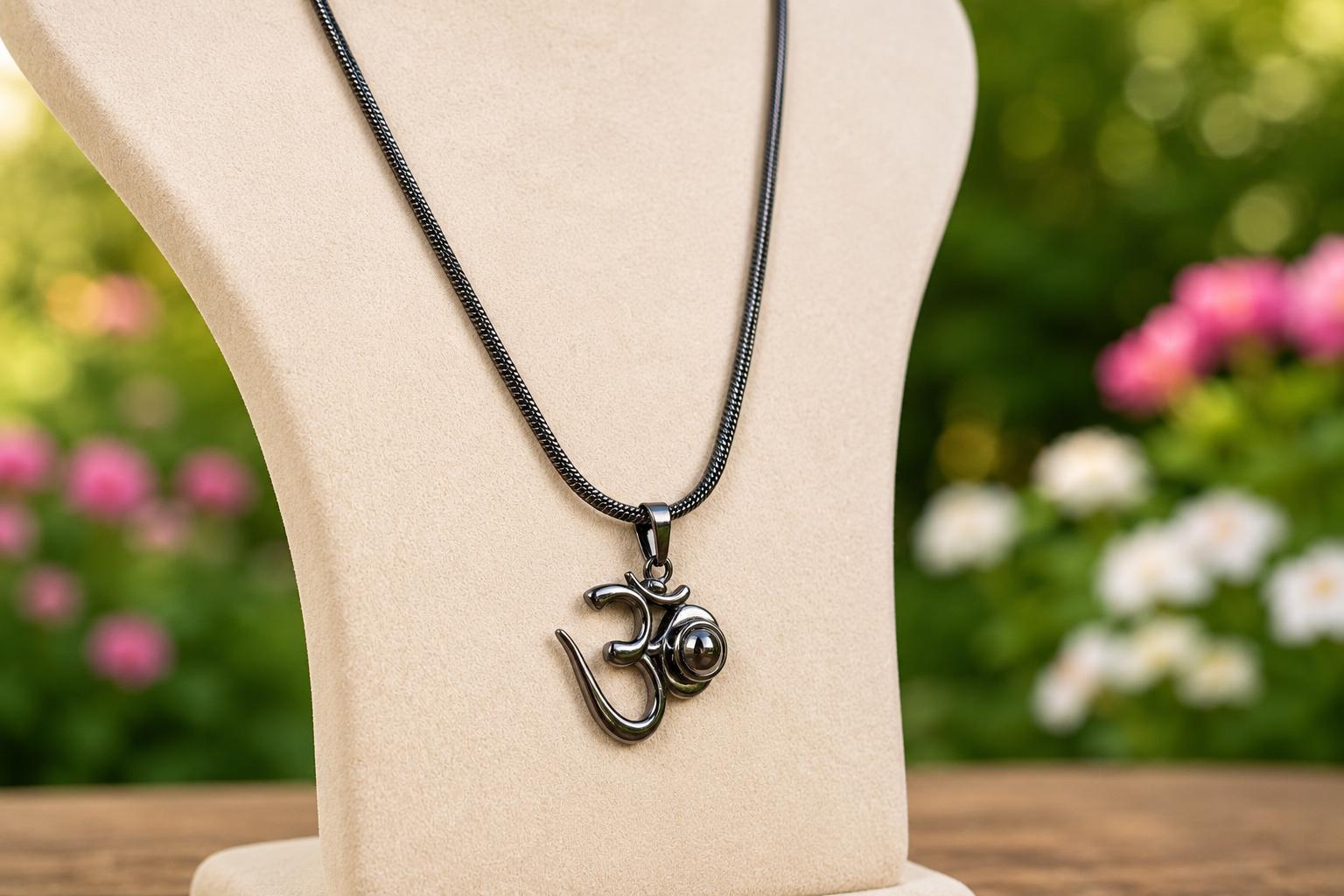 Black Om Pendant Necklace | Stainless Steel Chain, Anti-Tarnish Spiritual Jewelry