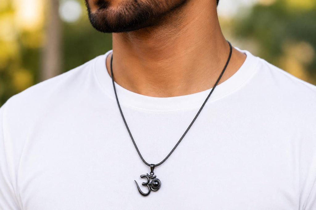 Black Om Pendant Necklace | Stainless Steel Chain, Anti-Tarnish Spiritual Jewelry