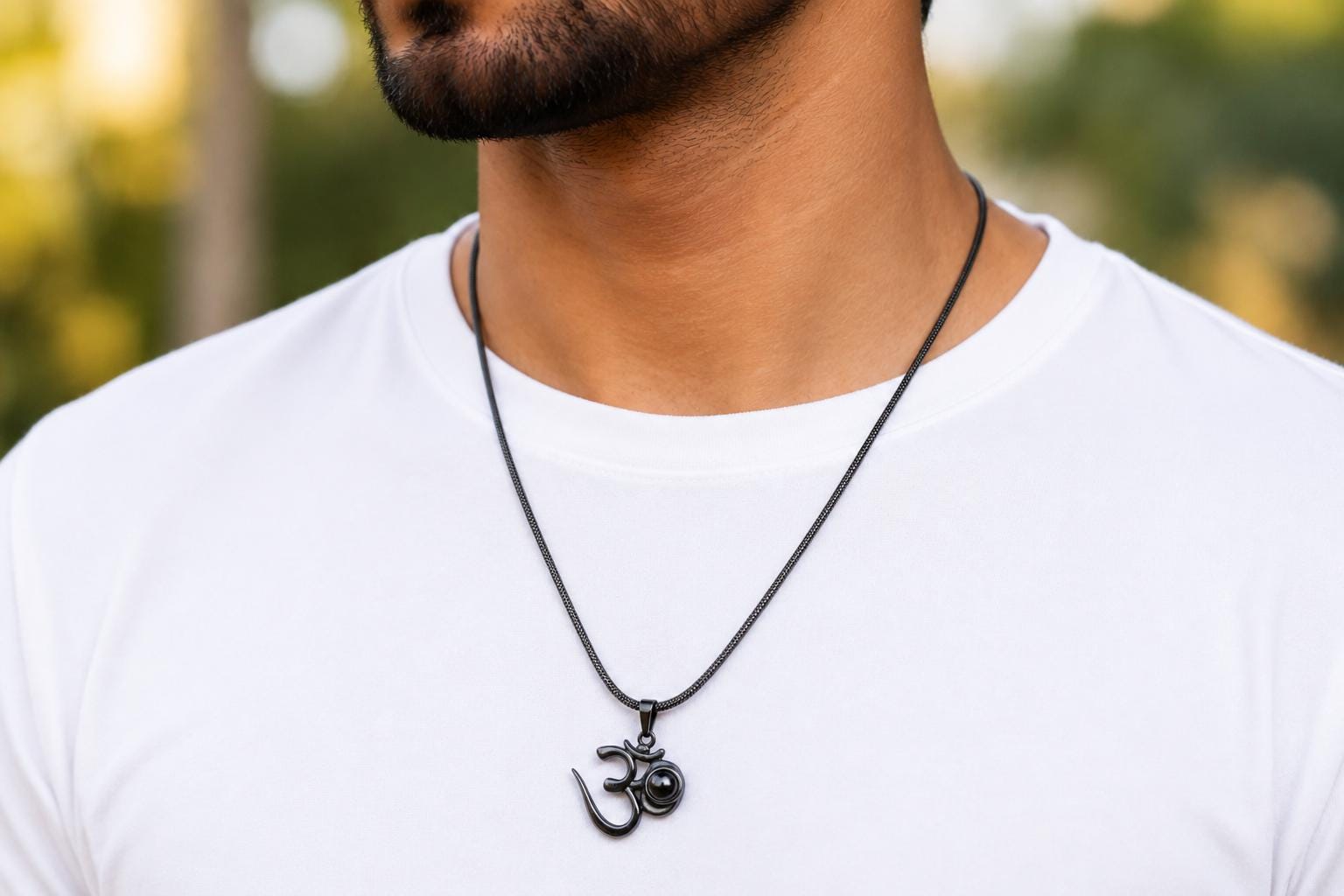Black Om Pendant Necklace | Stainless Steel Chain, Anti-Tarnish Spiritual Jewelry
