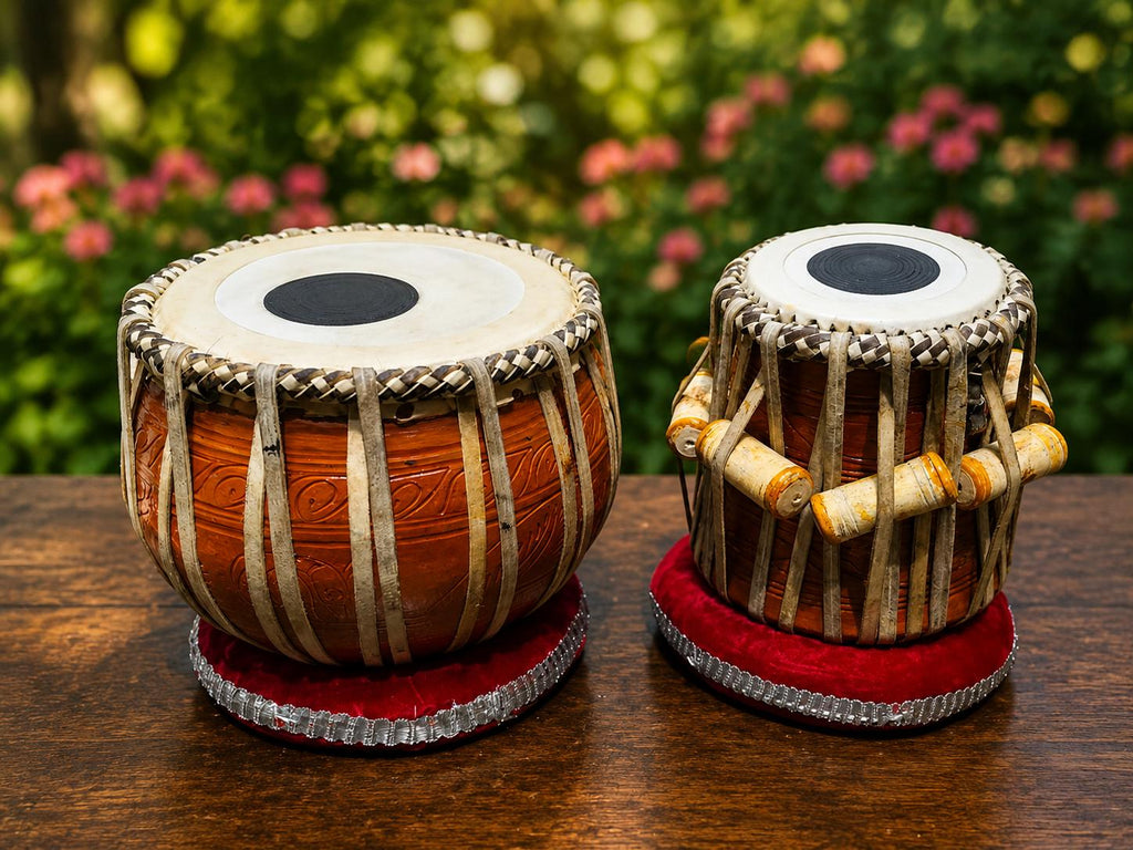 Handmade Clay Tabla Drum Set | Sheesham Wood Dayan, Indian Percussion Pair - gift for musician