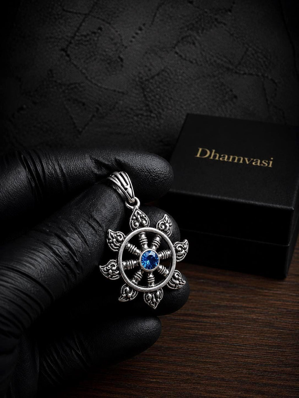Pure Silver Sudarshana Chakra Pendant, Oxidized Vedic Protection Wheel Necklace