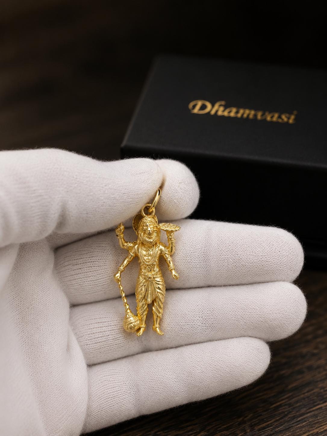 Gold Plated Alloy Narasimha Pendant, Lord Narasimha Dev Amulet, Vedic Protection Jewelry