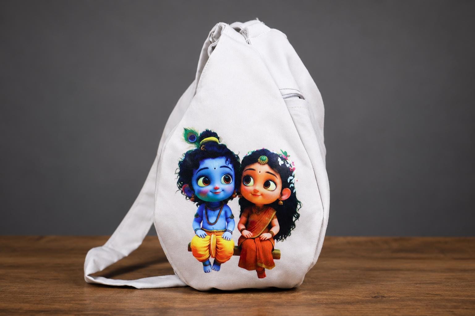 Cotton Japa Chanting Bag – Radha & Krsna Printed Design, Standard size , Prayer bead bag