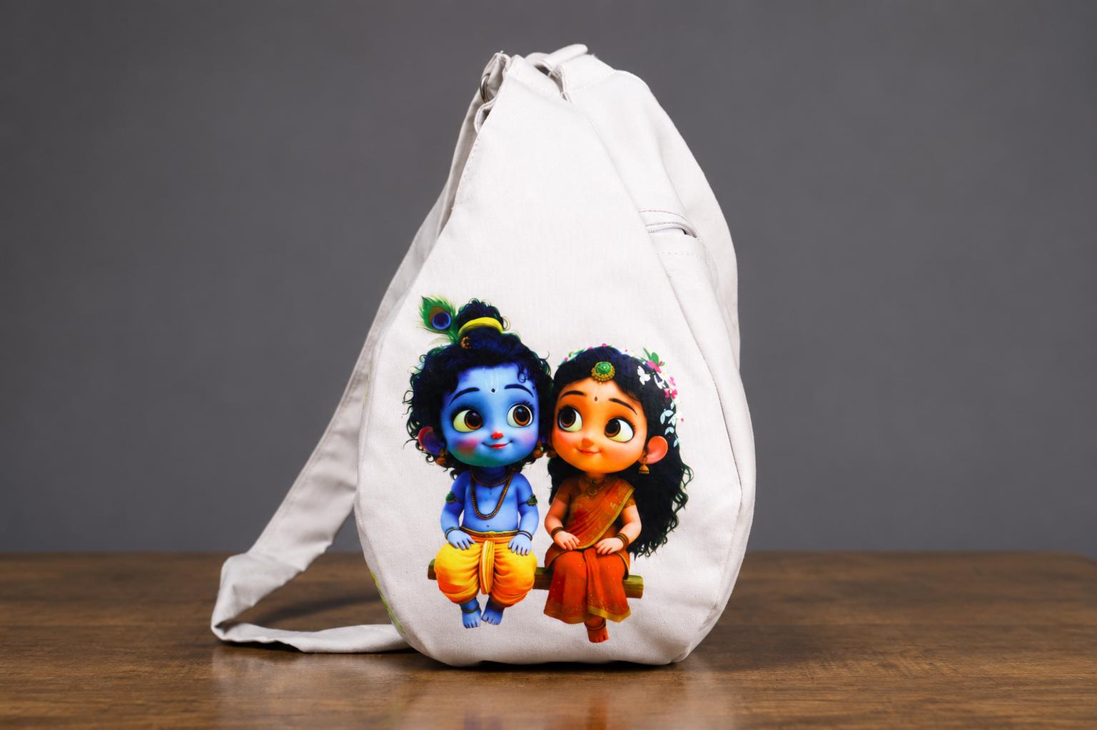 Cotton Japa Chanting Bag – Radha & Krsna Printed Design, Standard size , Prayer bead bag