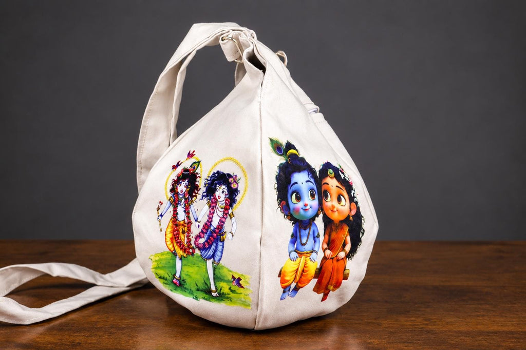 Cotton Japa Chanting Bag – Radha & Krsna Printed Design, Standard size , Prayer bead bag