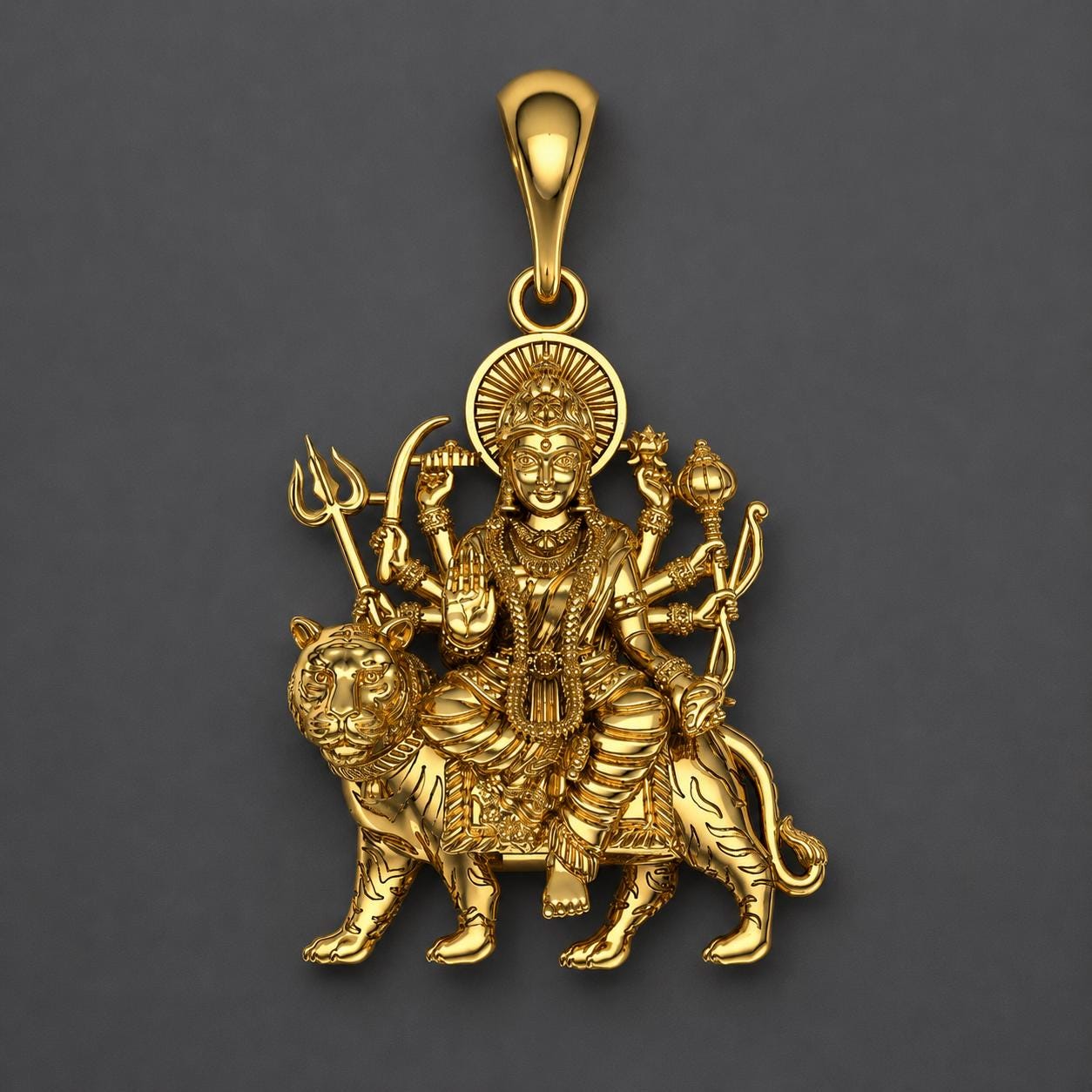 Handmade Panchaloha Durga Maa Pendant | Tiger Goddess Spiritual Amulet (3.5x1.5 cm)