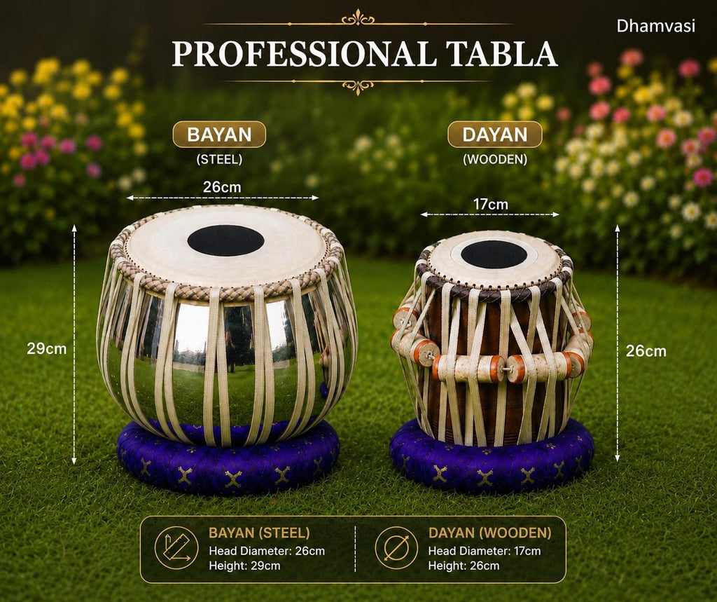 Professional Tabla Set | Sheesham Wood Dayan, Steel Bayan, Indian Drums - gift for musician