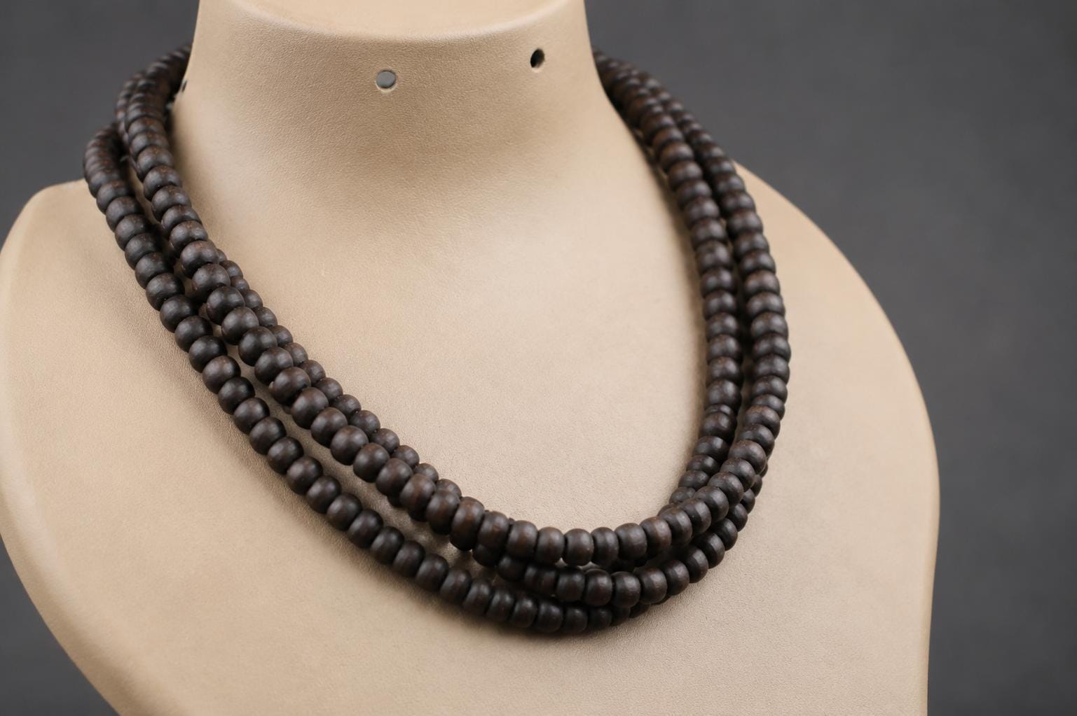 3-Round Black Tulsi Mala Necklace – Sacred Tulasi Wood Kanthimala - Spirutual Gift