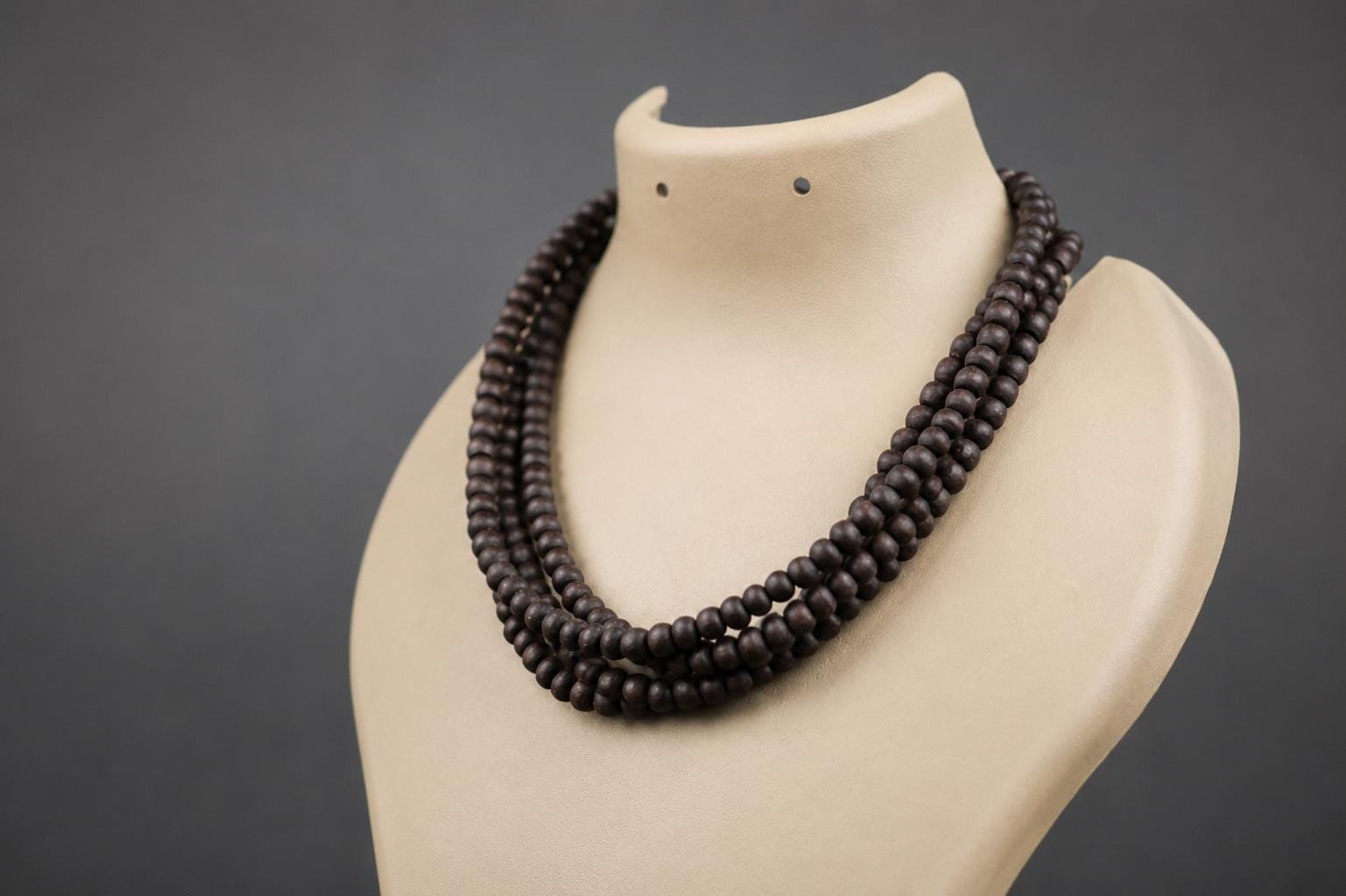 3-Round Black Tulsi Mala Necklace – Sacred Tulasi Wood Kanthimala - Spirutual Gift
