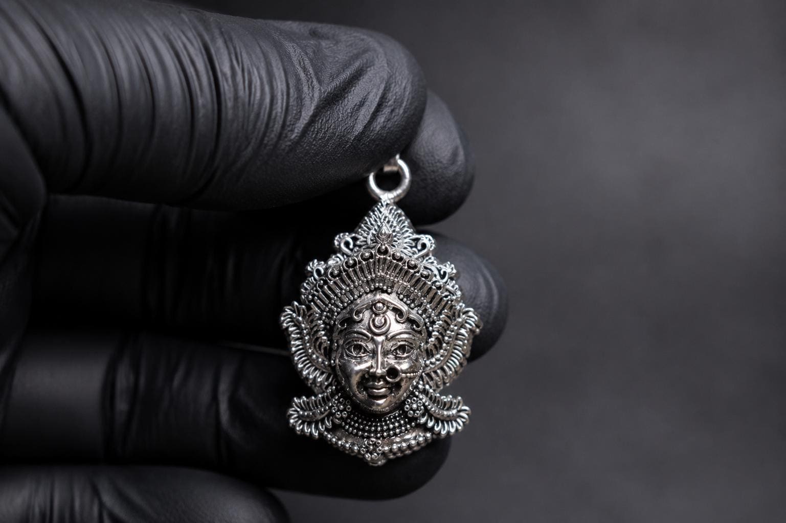 Goddess Durga Kali Face Pendant With Chain | Antique Oxidized Metal Charm | Indian Temple Jewelry