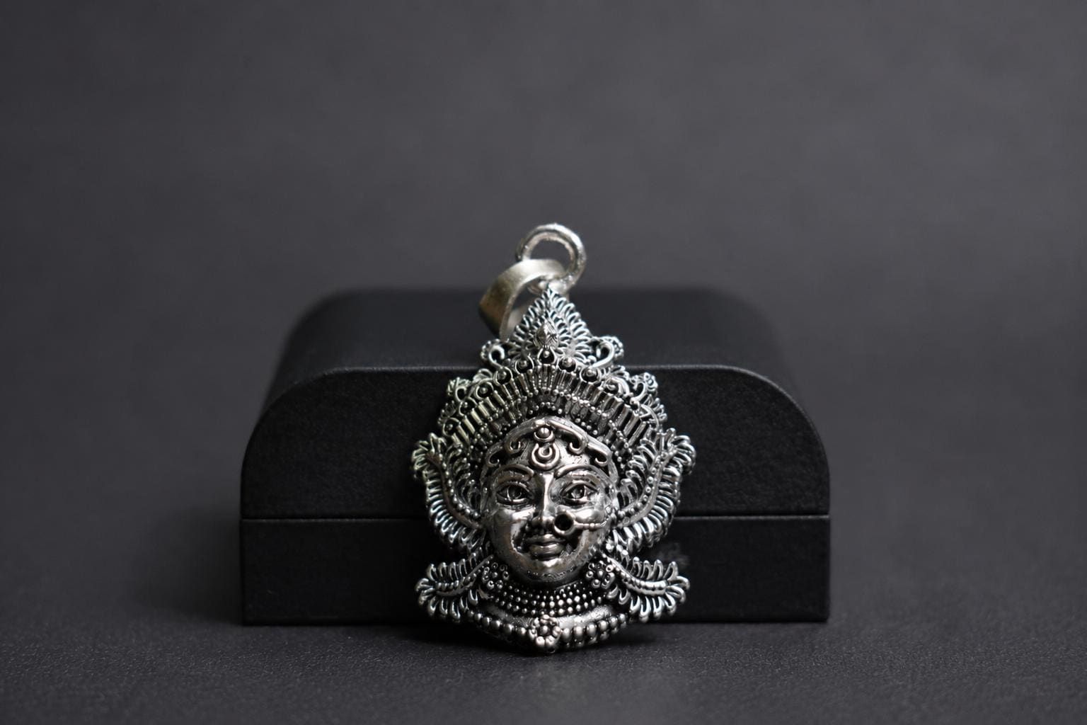 Goddess Durga Kali Face Pendant With Chain | Antique Oxidized Metal Charm | Indian Temple Jewelry
