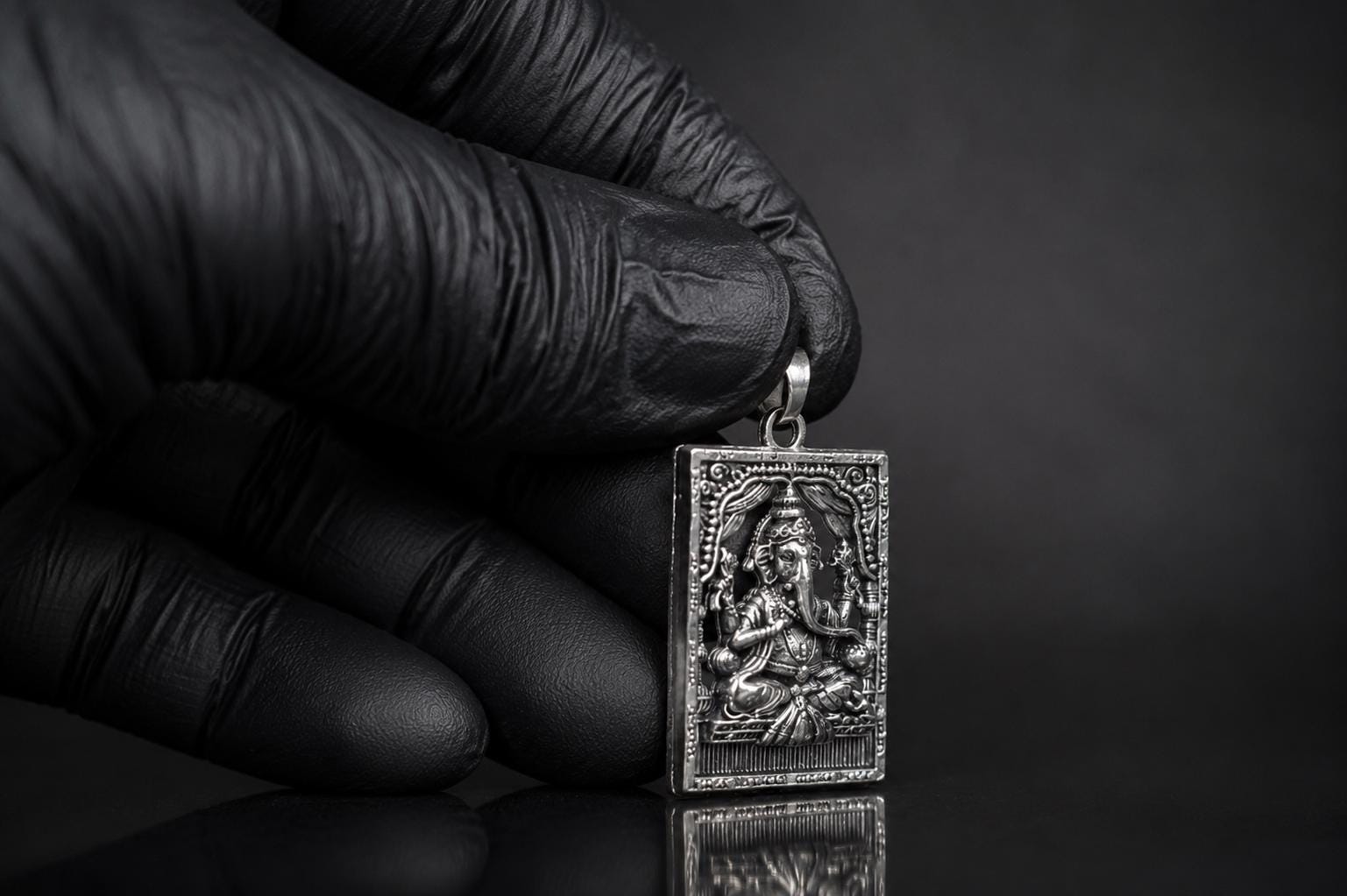 Silver Tone Finish Ganesh Metal Pendant | Sanskrit Mantra Sacred Ganesha
