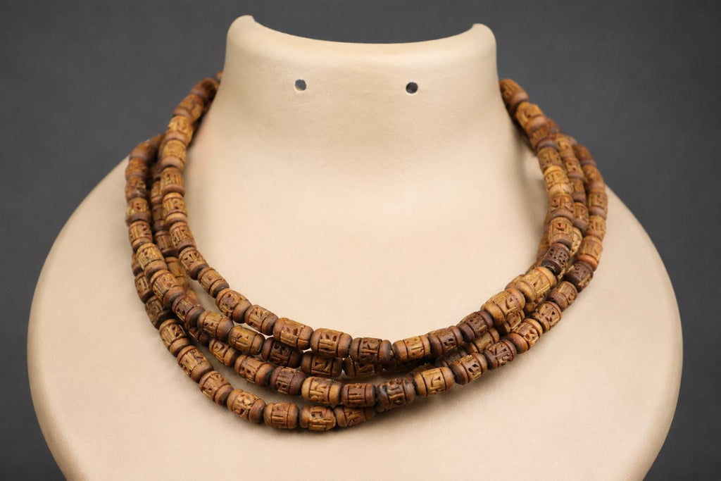 3-Round Tulsi Mala Necklace – Sacred Tulasi Wood Kanthimala - Spirutual Gift