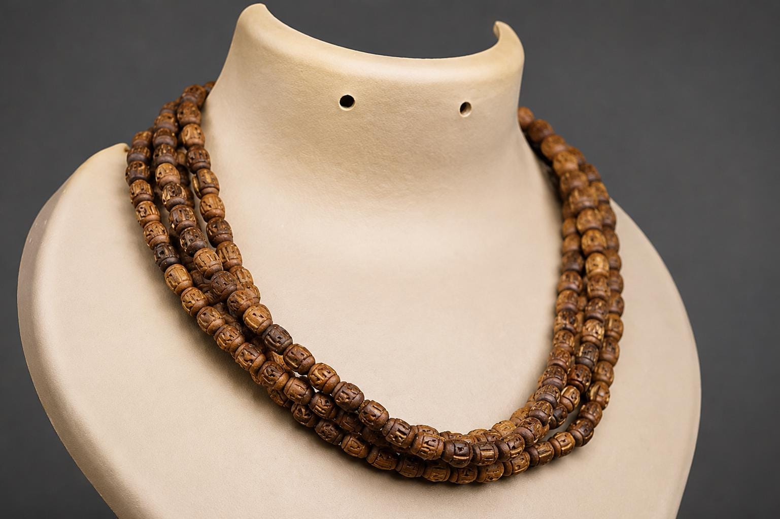 3-Round Tulsi Mala Necklace – Sacred Tulasi Wood Kanthimala - Spirutual Gift