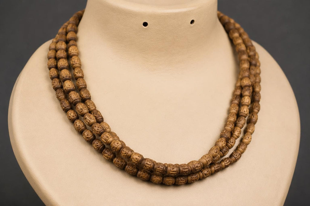 3-Round Tulsi Mala Necklace – Sacred Tulasi Wood Kanthimala - Spirutual Gift