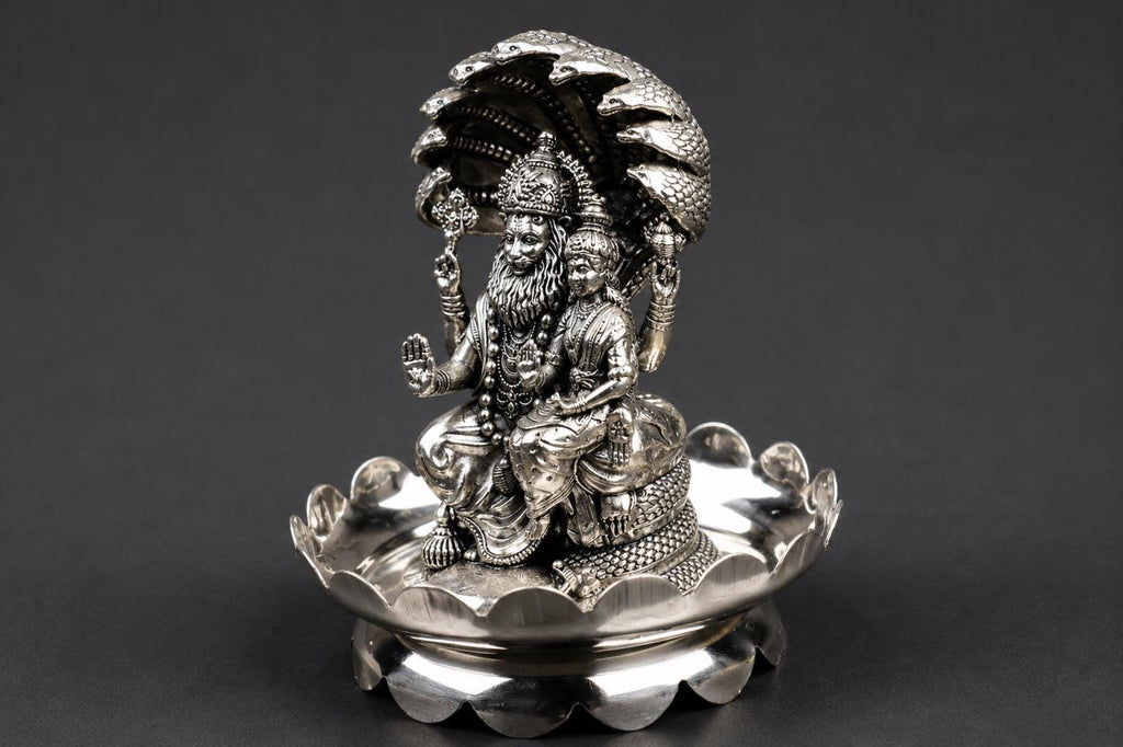 Brass Lakshmi Narasimha Statue With Sri Yantra Design Brass Plate 4inch - Puja Home Decor