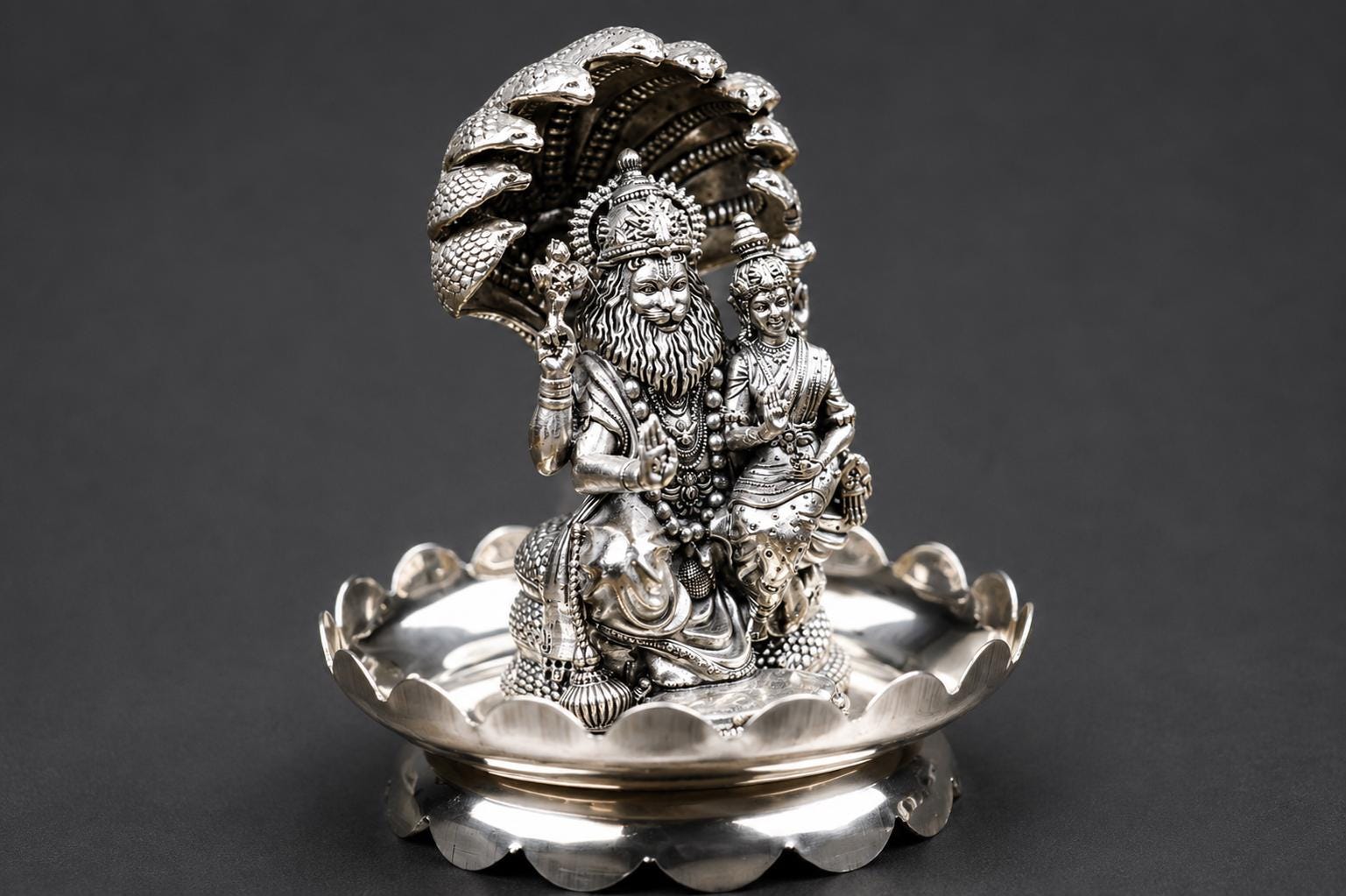 Brass Lakshmi Narasimha Statue With Sri Yantra Design Brass Plate 4inch - Puja Home Decor
