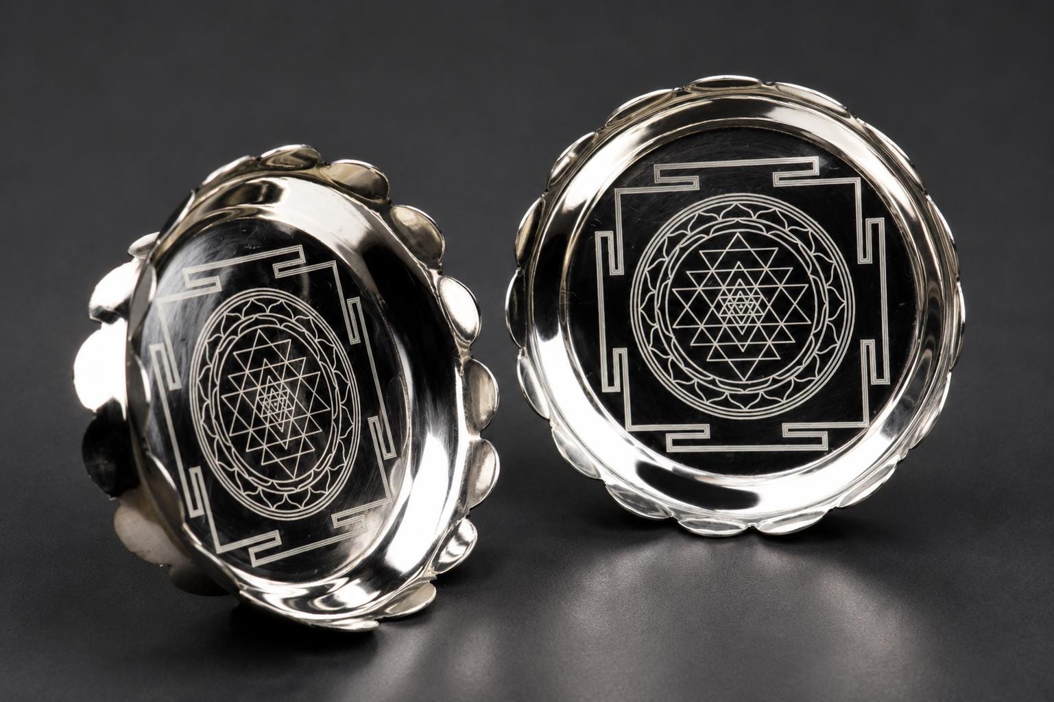 4 Inch Brass Shree Yantra Mandala  Plate Set | Polished Golden Sacred Mandala Altar Decor