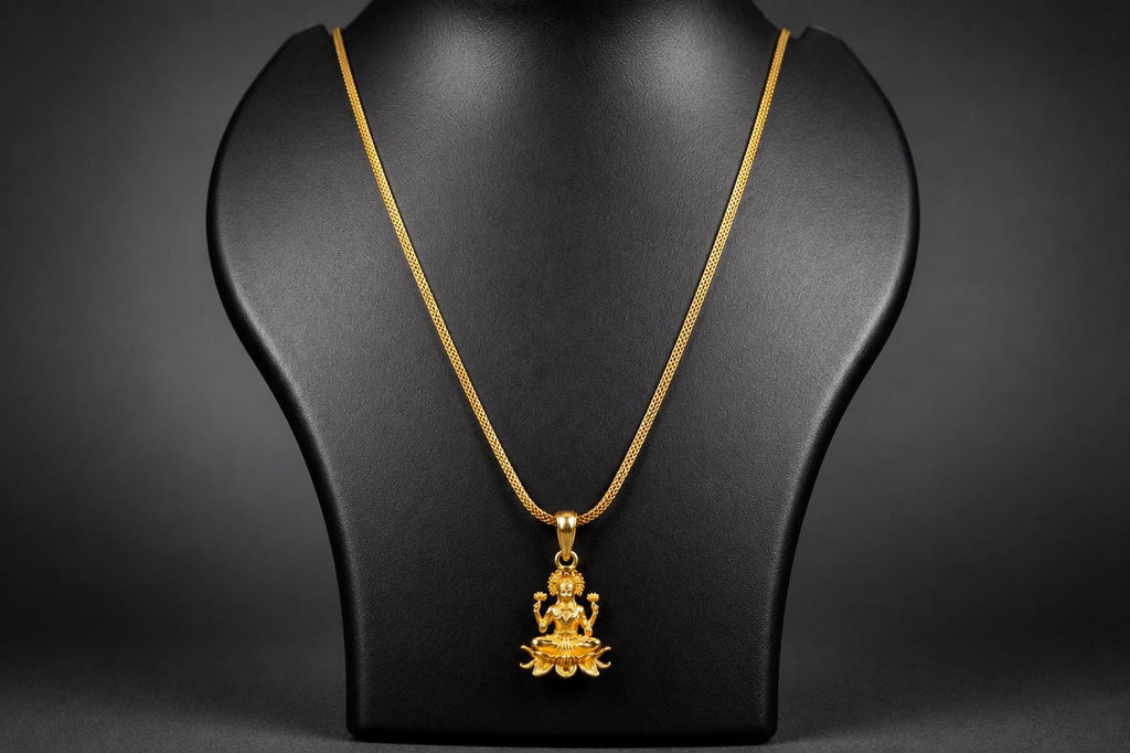 Panchaloha Lakshmi Pendant Necklace, Five Metal Sacred Lotus Goddess Locket