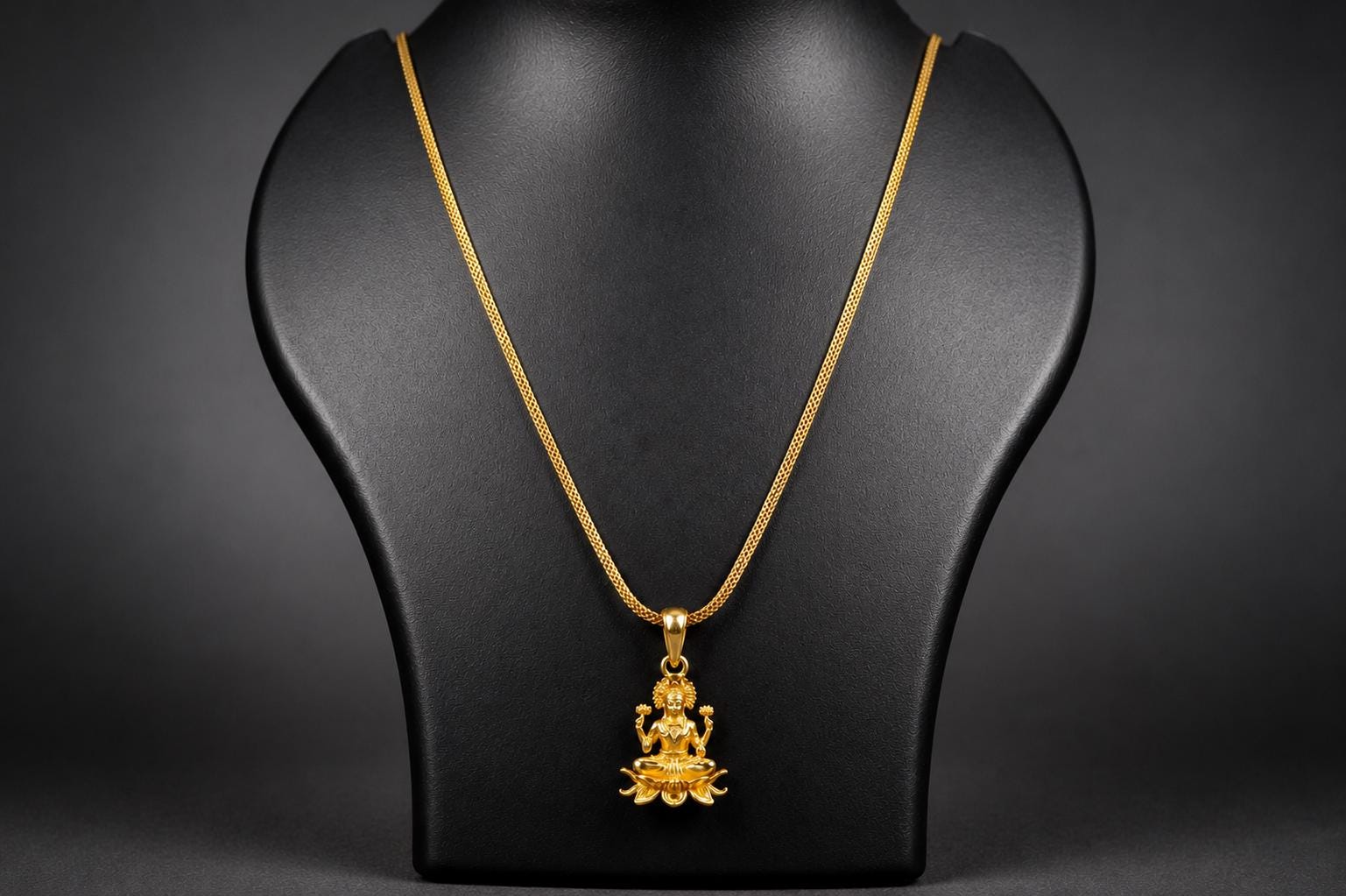 Panchaloha Lakshmi Pendant Necklace, Five Metal Sacred Lotus Goddess Locket