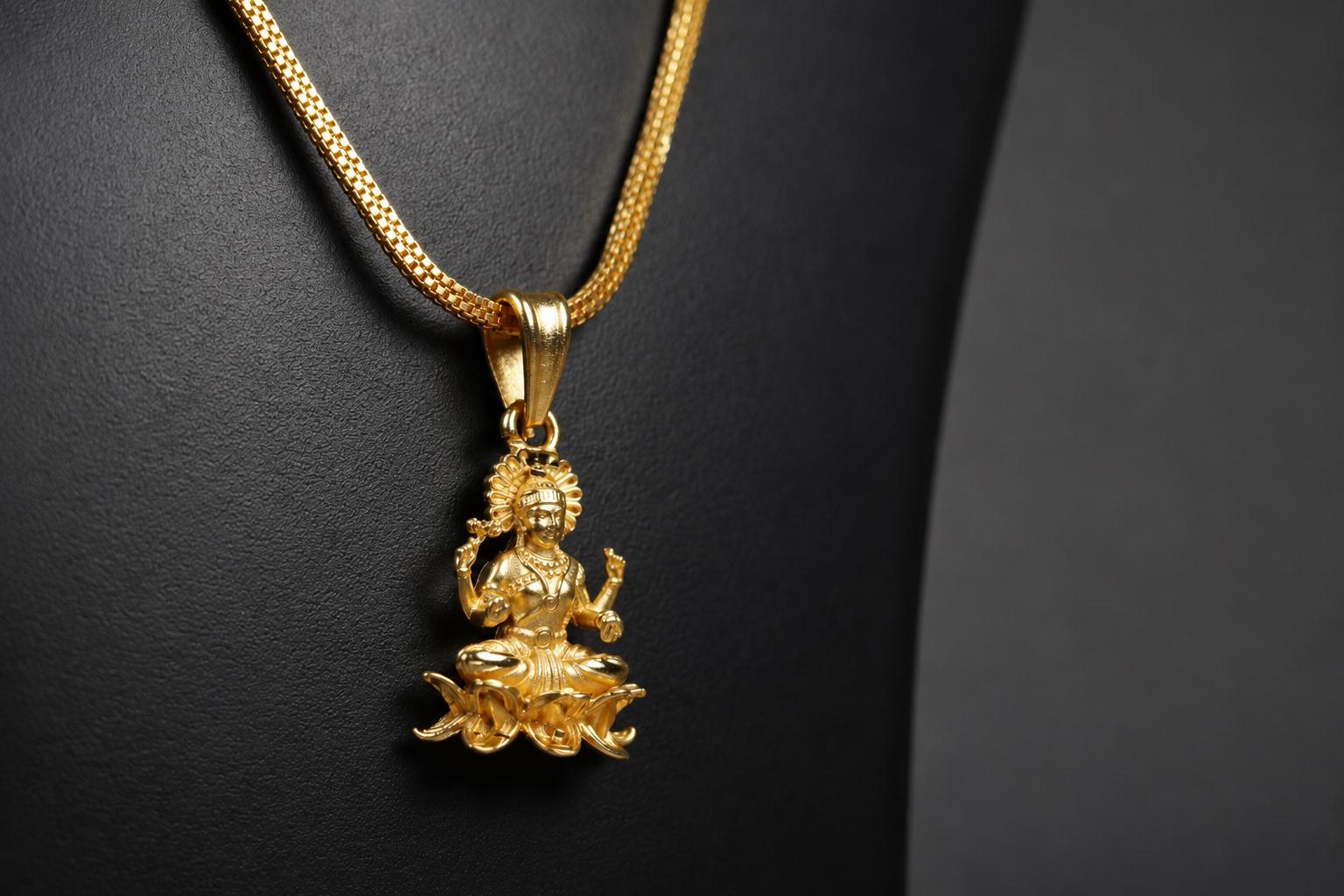 Panchaloha Lakshmi Pendant Necklace, Five Metal Sacred Lotus Goddess Locket