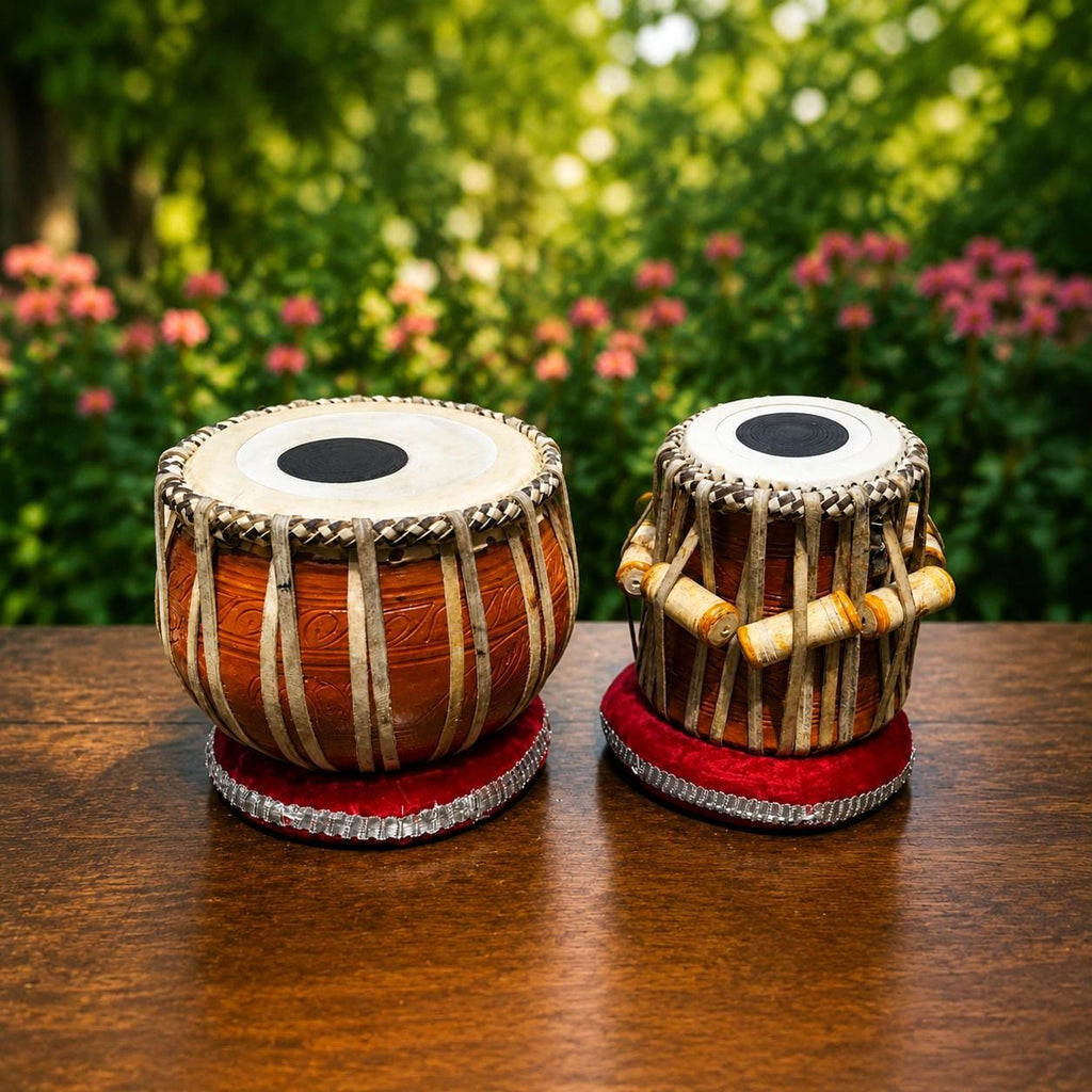 Handmade Clay Tabla Drum Set | Sheesham Wood Dayan, Indian Percussion Pair - gift for musician