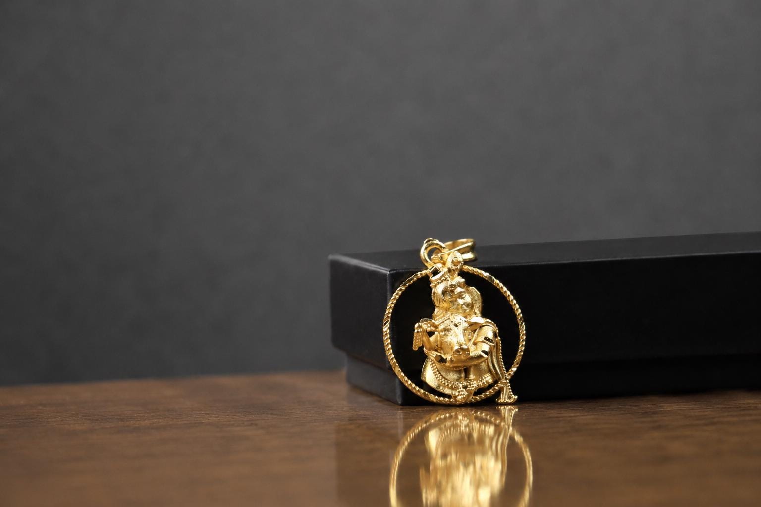 Gold Plated Panchaloham Krishna With Cow Pendant, Vedic Protection Amulet