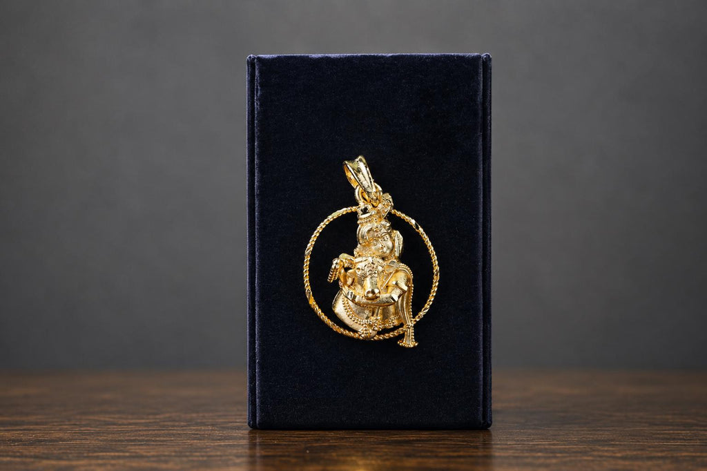 Gold Plated Panchaloham Krishna With Cow Pendant, Vedic Protection Amulet