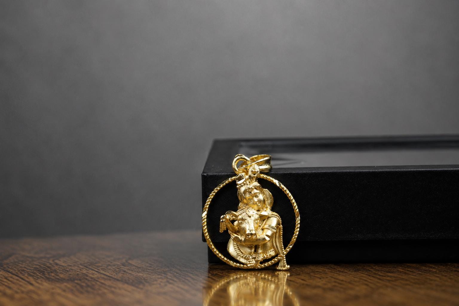 Gold Plated Panchaloham Krishna With Cow Pendant, Vedic Protection Amulet