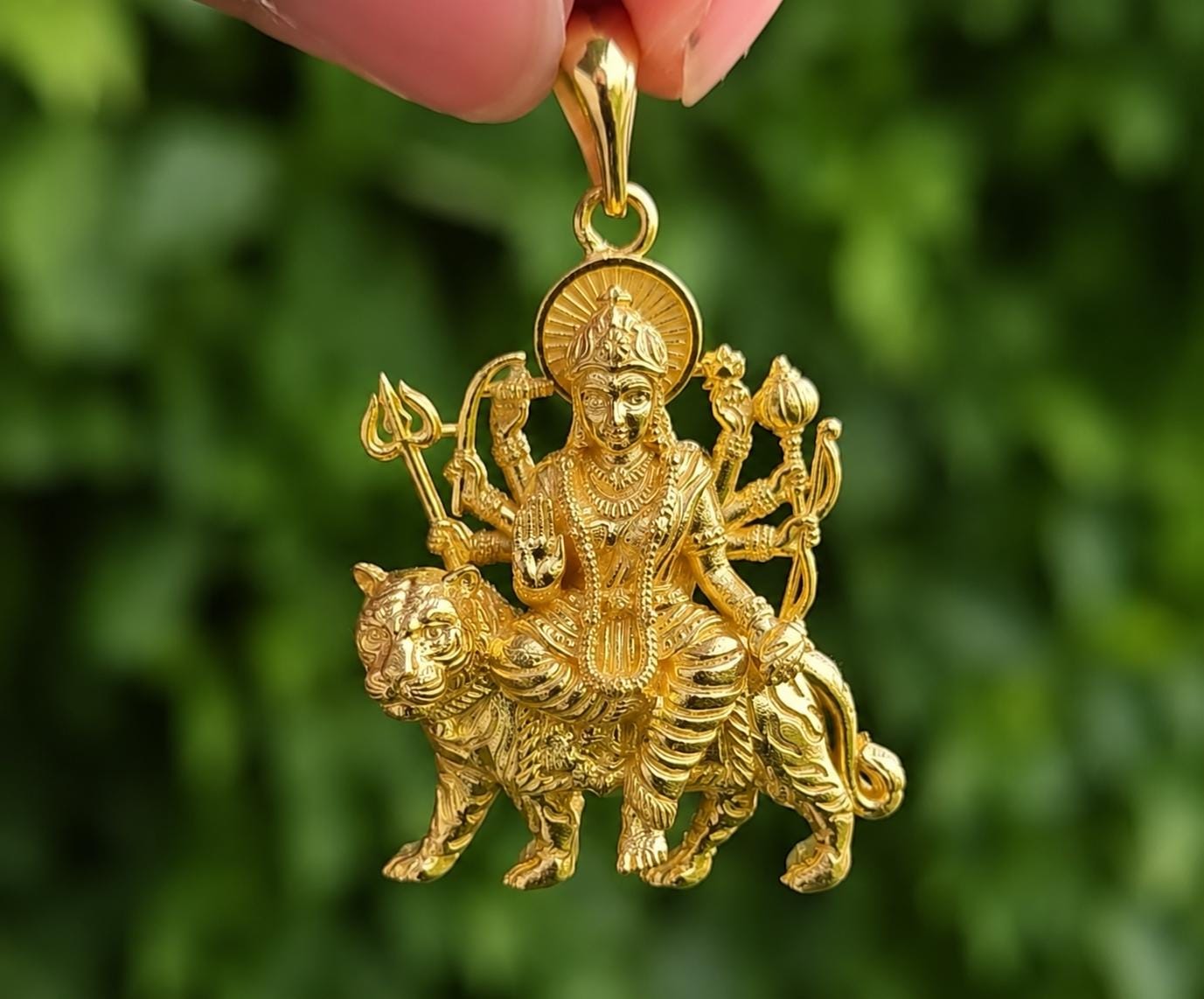 Handmade Panchaloha Durga Maa Pendant | Tiger Goddess Spiritual Amulet (3.5x1.5 cm)