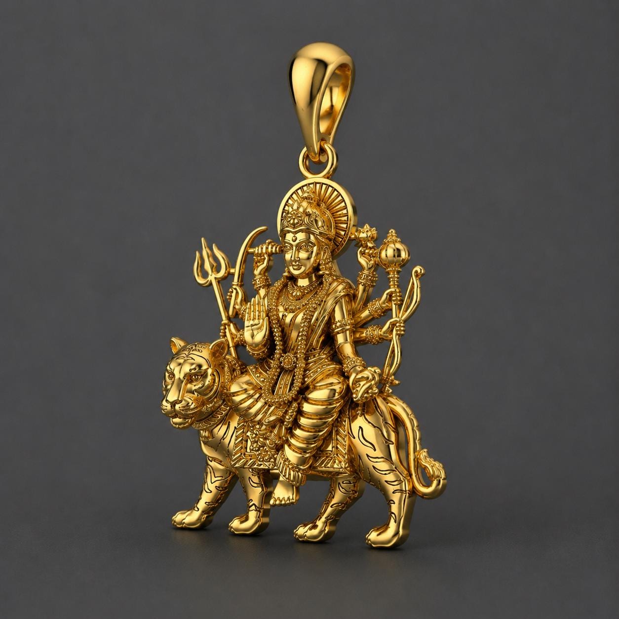 Handmade Panchaloha Durga Maa Pendant | Tiger Goddess Spiritual Amulet (3.5x1.5 cm)