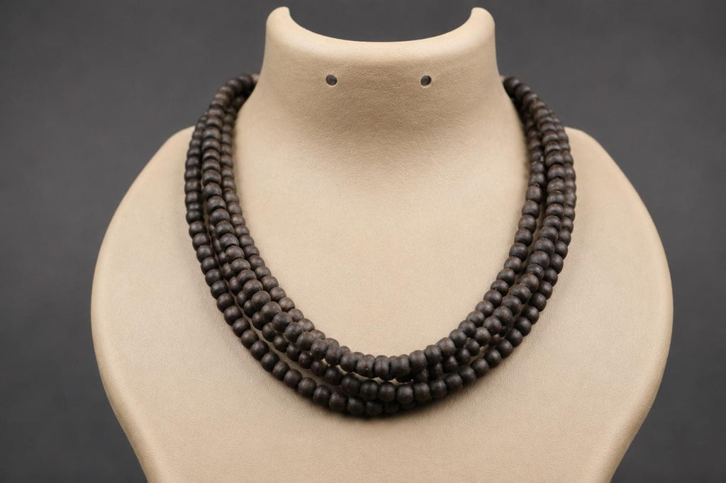 3-Round Black Tulsi Mala Necklace – Sacred Tulasi Wood Kanthimala - Spirutual Gift
