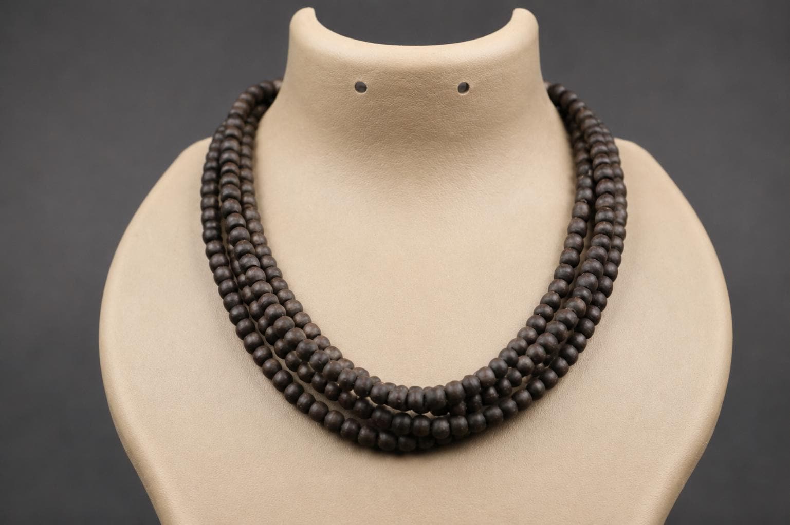 3-Round Black Tulsi Mala Necklace – Sacred Tulasi Wood Kanthimala - Spirutual Gift